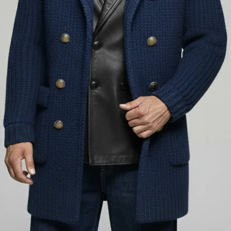 Men's Classic Casual Lapel Double-breasted Long-leg To Thigh Knit Cardigan MTA1943I2K sold by Manly product image thumbnail 5