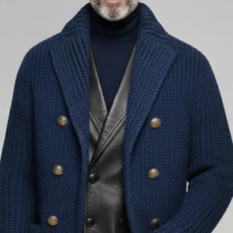 Men's Classic Casual Lapel Double-breasted Long-leg To Thigh Knit Cardigan MTA1943I2K sold by Manly product image thumbnail 4