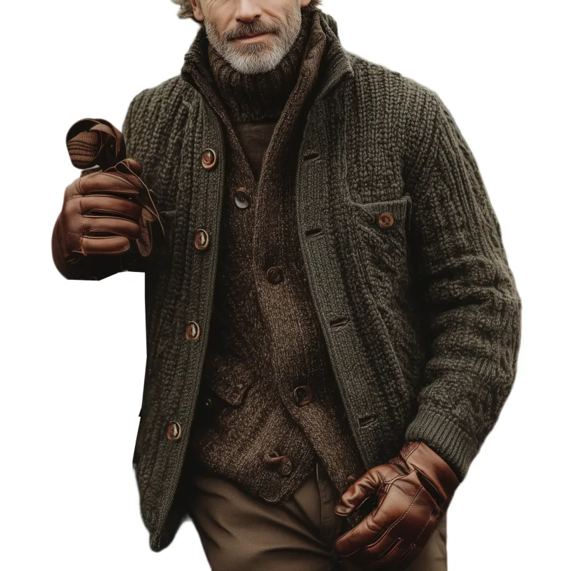 Men's Classic Western Vintage Stand Collar Jacquard Knit Cardigan MTA1908I4K sold by Manly