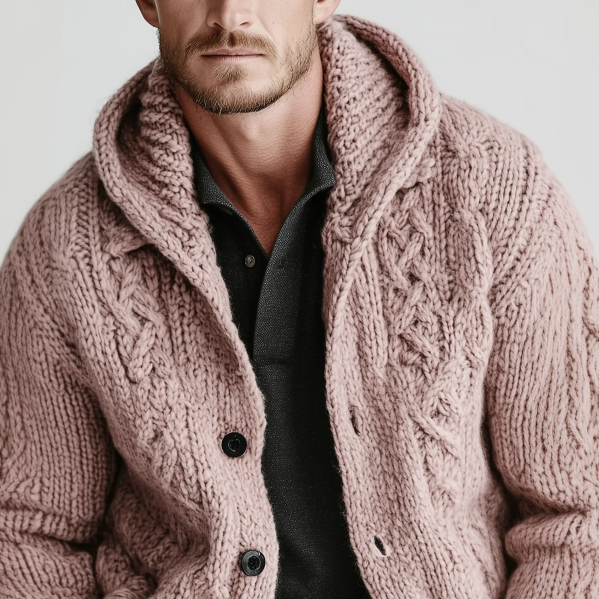 Men's Classic Casual Hooded Single-breasted Pink Jacquard Knit Cardigan MTA1912I8K sold by Manly product image thumbnail 4