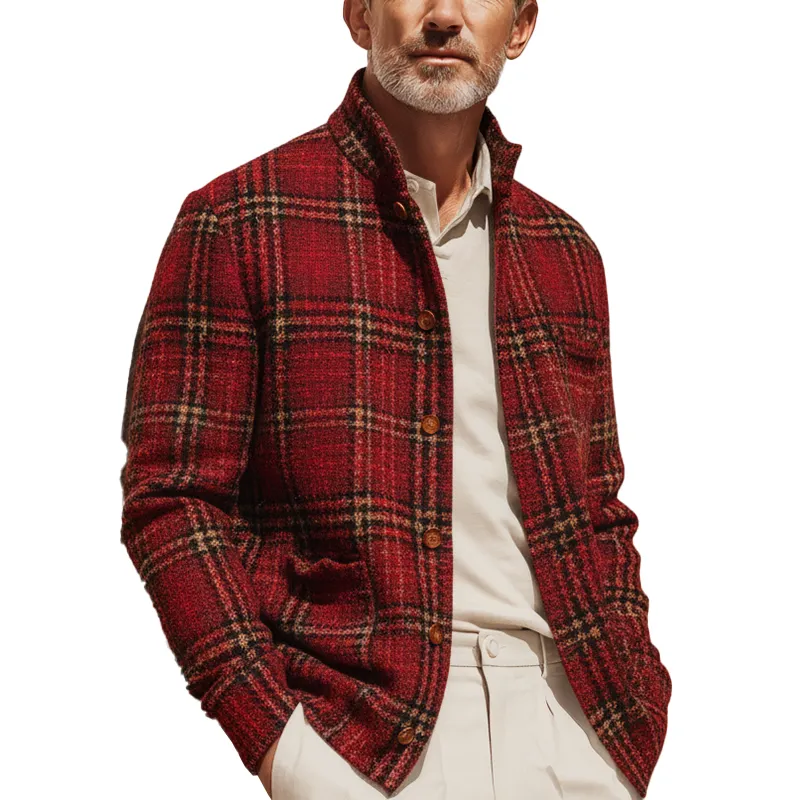 Men's Autumn And Winter Vintage Checkered Tweed Jacket Coat MTA1999I0P sold by Manly