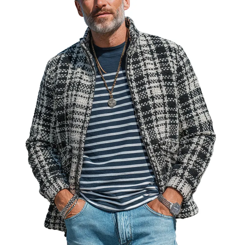 Men's Autumn And Winter Vintage Checkered Tweed Jacket Coat MTA1946I6P sold by Manly