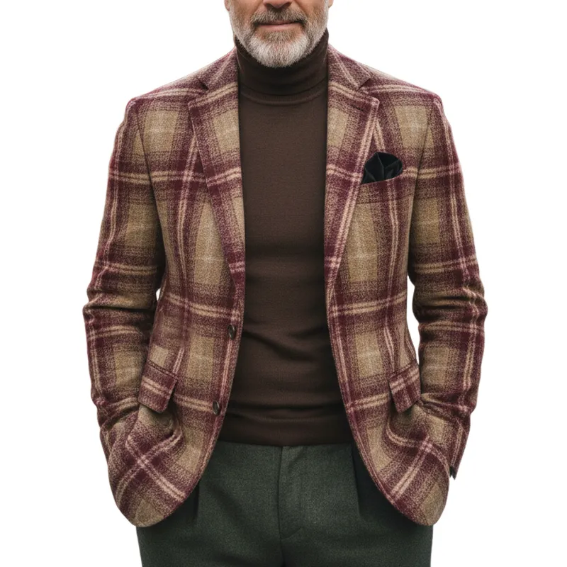 Men's Classic Plaid-patterned Double-breasted Blazer MTA1852I1U sold by Manly