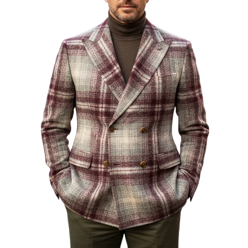 Men's Classic Plaid Double-breasted Blazer MTA1889I7U sold by Manly