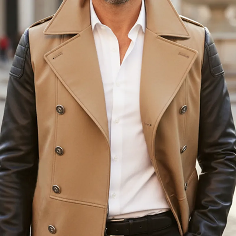 Men's Classic Patchwork Fabric Double-breasted Coat MTA1931I2U sold by Manly product image thumbnail 4