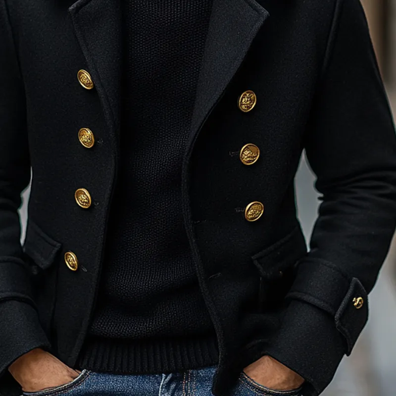 Men's Vintage Solid Color Loose Double Breasted Lapel Blended Jacket MTA1944I4X sold by Manly product image thumbnail 4