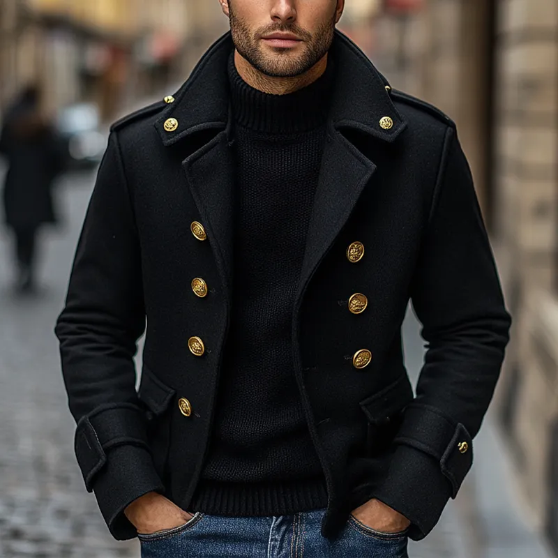 Men's Vintage Solid Color Loose Double Breasted Lapel Blended Jacket MTA1944I4X sold by Manly product image thumbnail 2