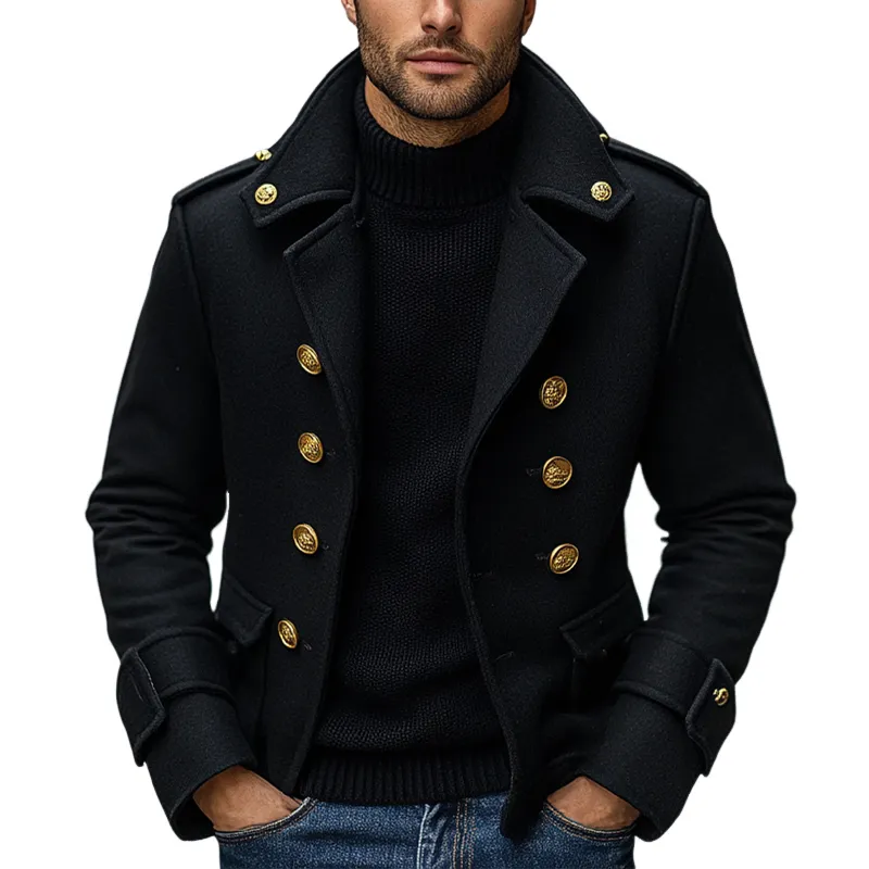 Men's Vintage Solid Color Loose Double Breasted Lapel Blended Jacket MTA1944I4X sold by Manly