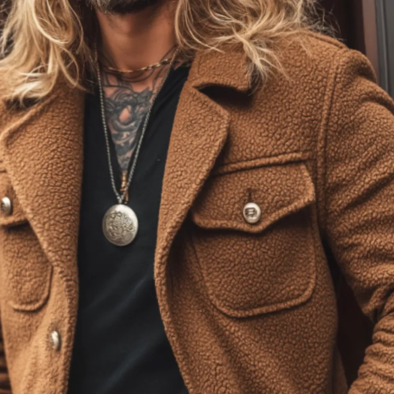Men's Retro Casual Street Style Warm Plush Lapel Jacket MTA1729I8TO sold by Manly product image thumbnail 3