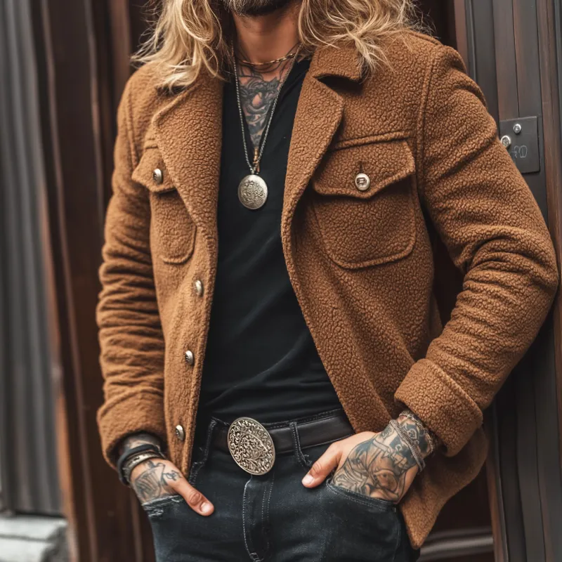Men's Retro Casual Street Style Warm Plush Lapel Jacket MTA1729I8TO sold by Manly product image thumbnail 2