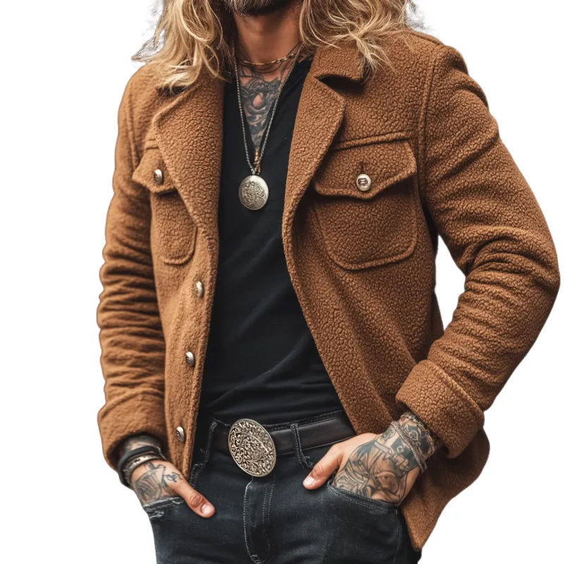 Men's Retro Casual Street Style Warm Plush Lapel Jacket MTA1729I8TO sold by Manly