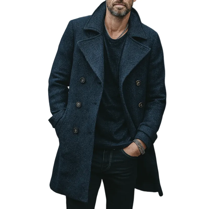 Men's Retro Casual Twill Double-Breasted Mid-Length Coat MTA1654I6TO sold by Manly