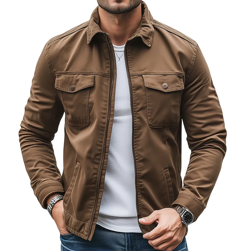 Men's Vintage Casual Cotton Washed Lapel Zipper Jacket MTA1868I1TO sold by Manly