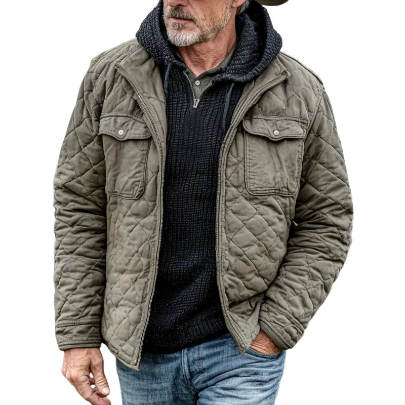 Men's Solid Lapel Chest Pocket Quilted Padded Jacket MTA1947I3Z sold by Manly