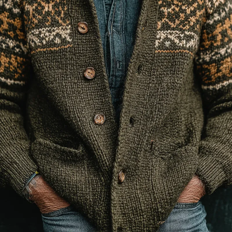 Men's Vintage Graphic Knit Stand Collar Single Breasted Casual Cardigan MTA1889I0Z sold by Manly product image thumbnail 4