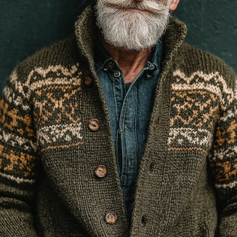 Men's Vintage Graphic Knit Stand Collar Single Breasted Casual Cardigan MTA1889I0Z sold by Manly product image thumbnail 3