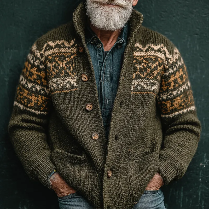 Men's Vintage Graphic Knit Stand Collar Single Breasted Casual Cardigan MTA1889I0Z sold by Manly product image thumbnail 2