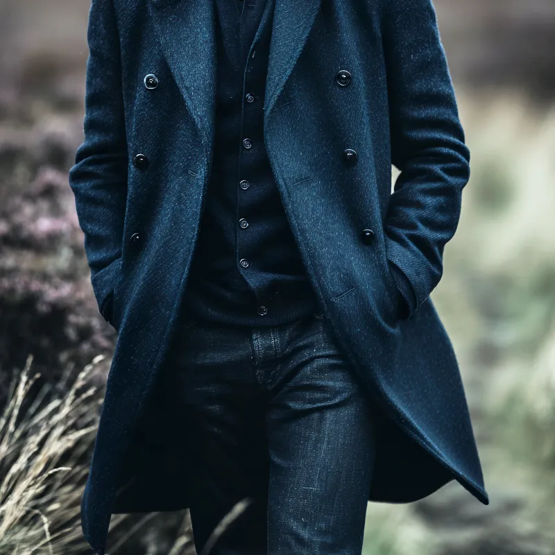 Men's Vintage Faux Wool Lapel Double Breasted Mid-length Coat MTA1810I7Z sold by Manly product image thumbnail 4