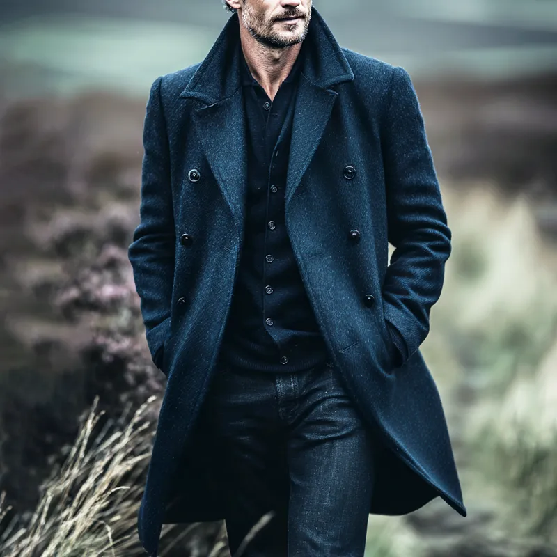 Men's Vintage Faux Wool Lapel Double Breasted Mid-length Coat MTA1810I7Z sold by Manly product image thumbnail 2