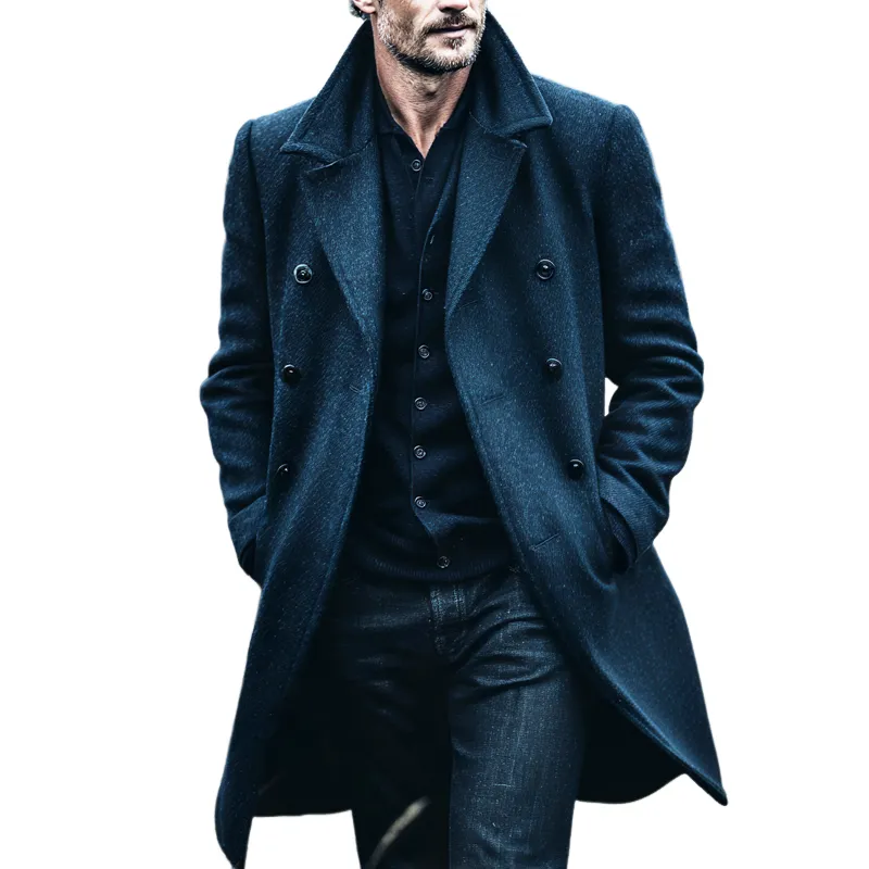 Men's Vintage Faux Wool Lapel Double Breasted Mid-length Coat MTA1810I7Z sold by Manly