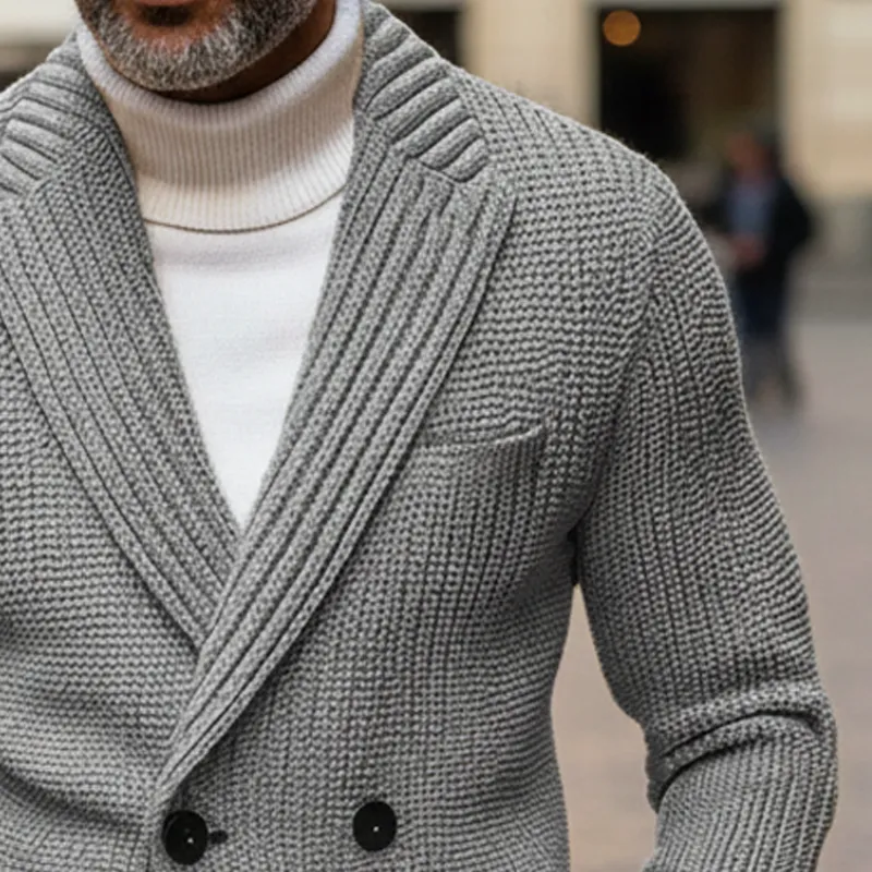 Men's Classic Notched-lapel Double-breasted Knitted Cardigan MTA1975I1U sold by Manly product image thumbnail 3