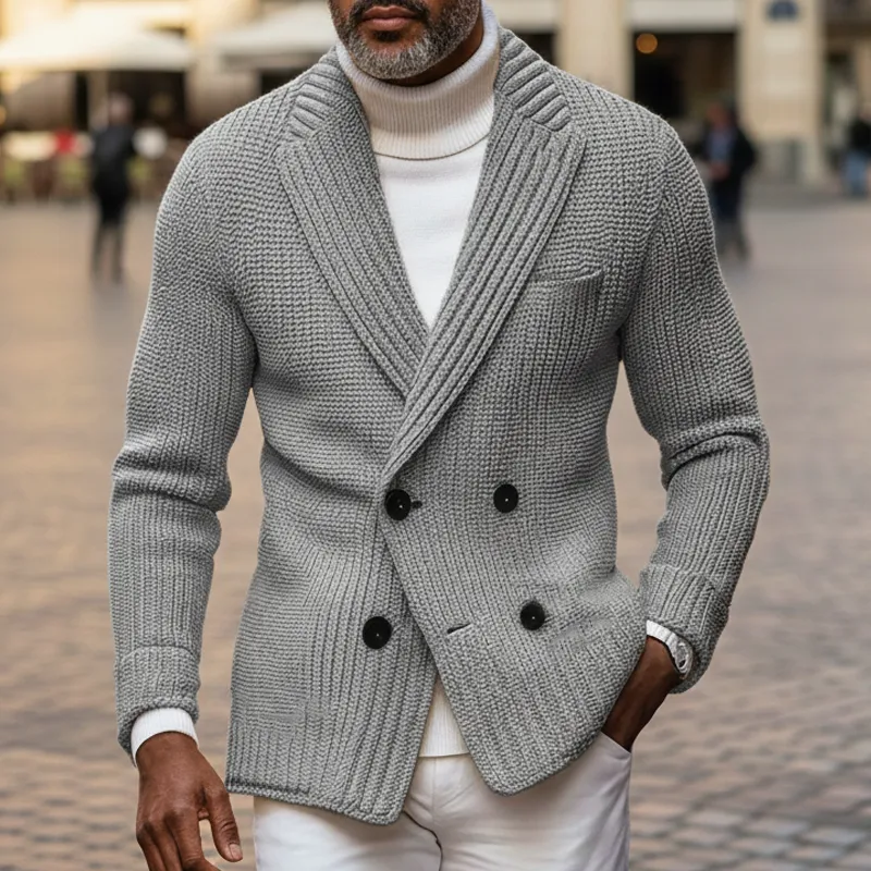 Men's Classic Notched-lapel Double-breasted Knitted Cardigan MTA1975I1U sold by Manly product image thumbnail 2