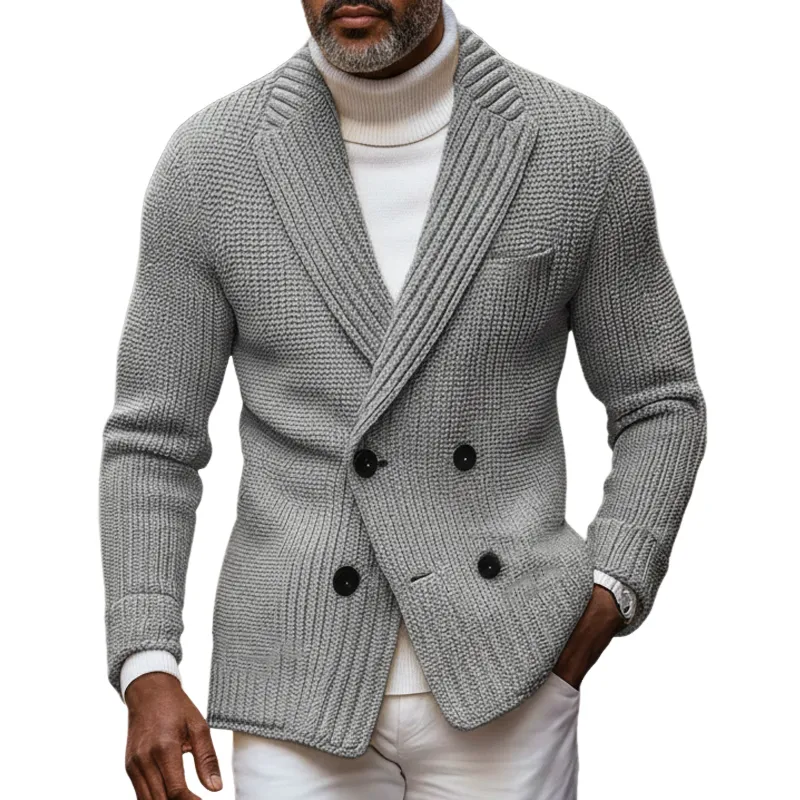 Men's Classic Notched-lapel Double-breasted Knitted Cardigan MTA1975I1U sold by Manly