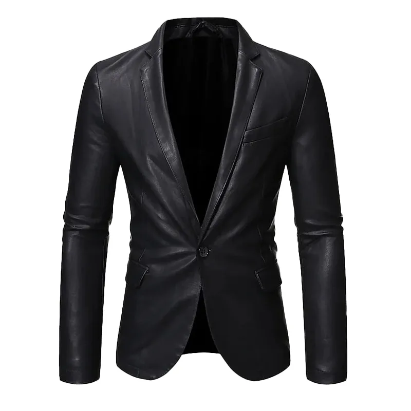 Men's Solid Color Lapel Casual PU Blazer MTA1924I8X sold by Manly product image thumbnail 4