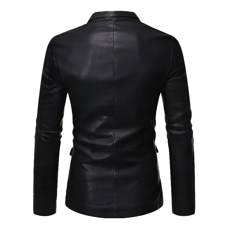 Men's Solid Color Lapel Casual PU Blazer MTA1924I8X sold by Manly product image thumbnail 3
