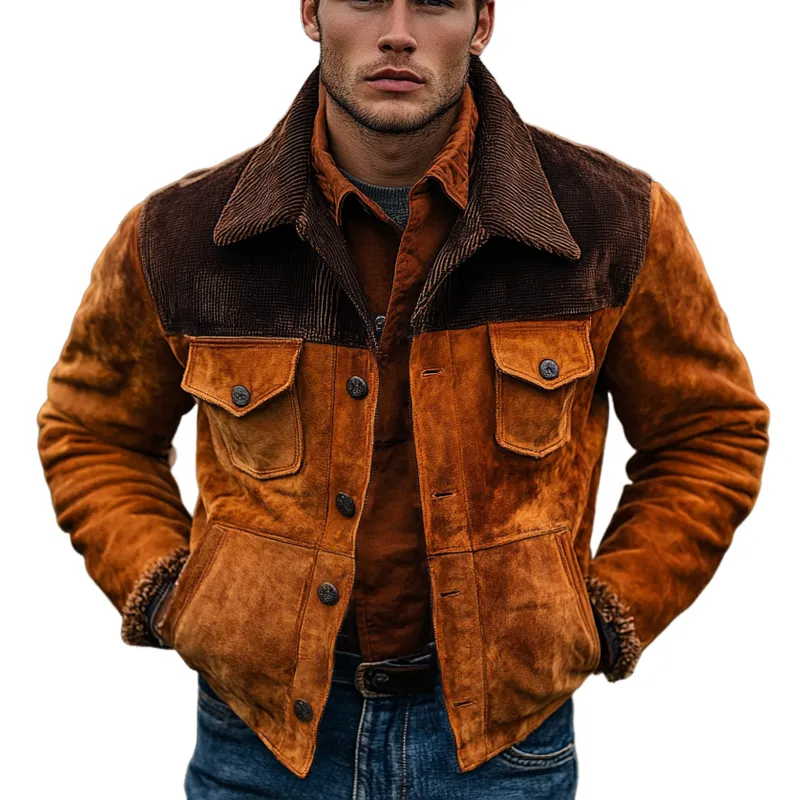 Men's Vintage Contrast Corduroy Suede Lapel Jacket MTA1894I9X sold by Manly