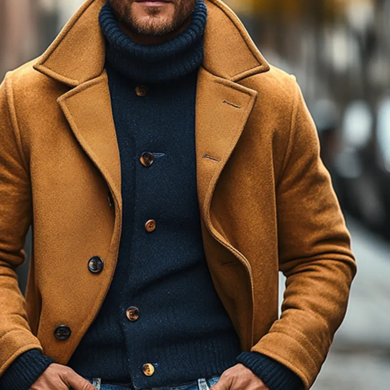 Men's Solid Color Casual Lapel Single-breasted Imitation Blended Wool Coat MTA1808I9X sold by Manly product image thumbnail 3