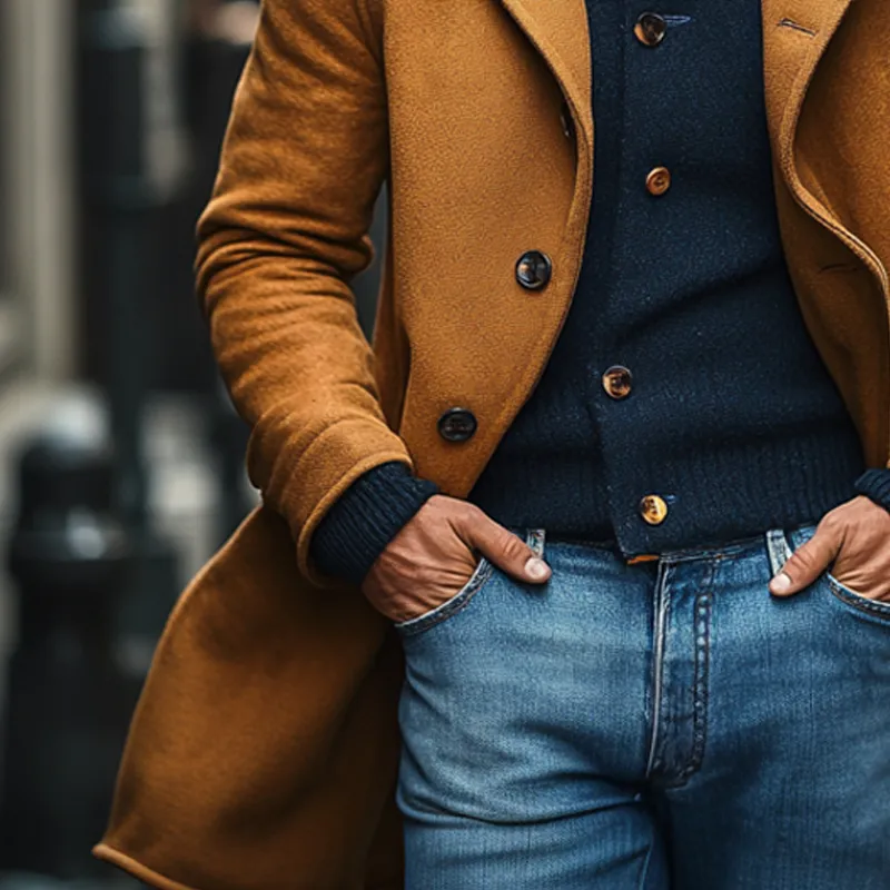 Men's Solid Color Casual Lapel Single-breasted Imitation Blended Wool Coat MTA1808I9X sold by Manly product image thumbnail 4