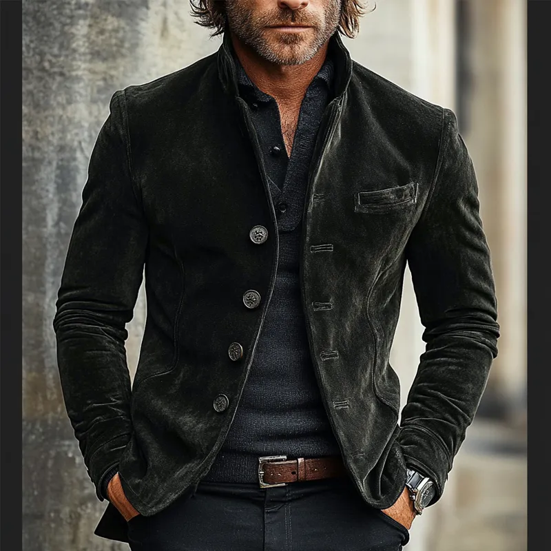 Men's Vintage Solid Color Stand Collar Single Breasted Jacket MTA1870I9X sold by Manly product image thumbnail 2