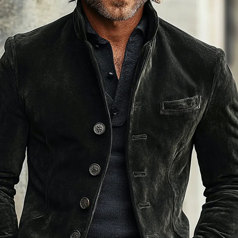 Men's Vintage Solid Color Stand Collar Single Breasted Jacket MTA1870I9X sold by Manly product image thumbnail 3