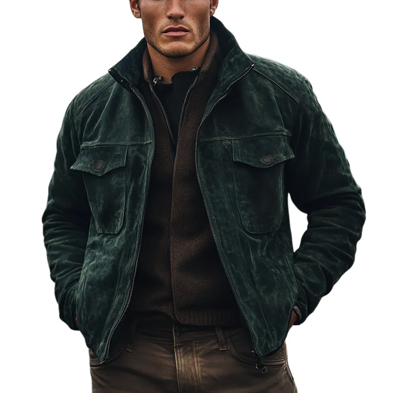 Men's Vintage Faux Suede Lapel Multi-Pocket Jacket MTA1835I1X sold by Manly