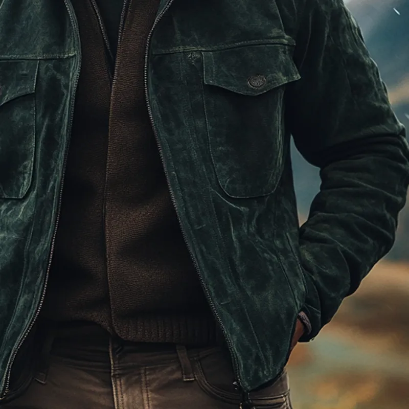 Men's Vintage Faux Suede Lapel Multi-Pocket Jacket MTA1835I1X sold by Manly product image thumbnail 3