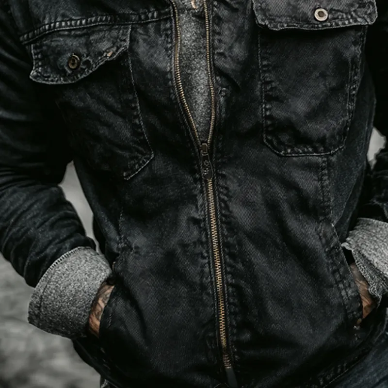 Men's Vintage Washed Lapel Zip-up Denim Jacket MTA1660I2X sold by Manly product image thumbnail 4