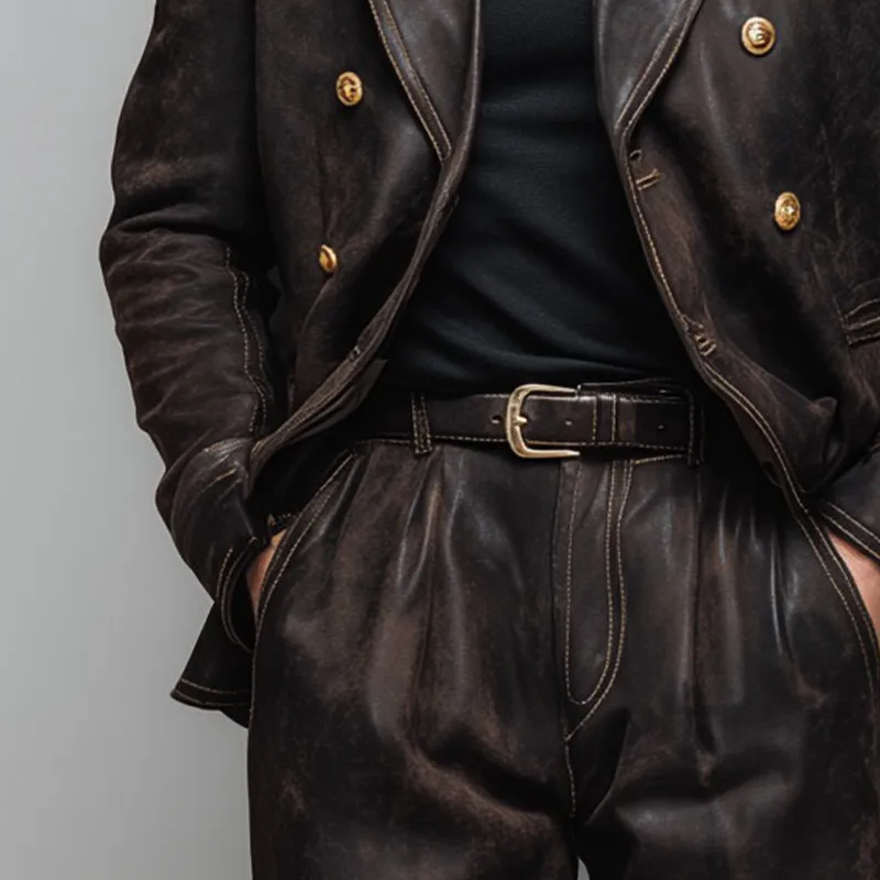 Men's Vintage Distressed PU Lapel Blazer MTA1953I3X sold by Manly product image thumbnail 4