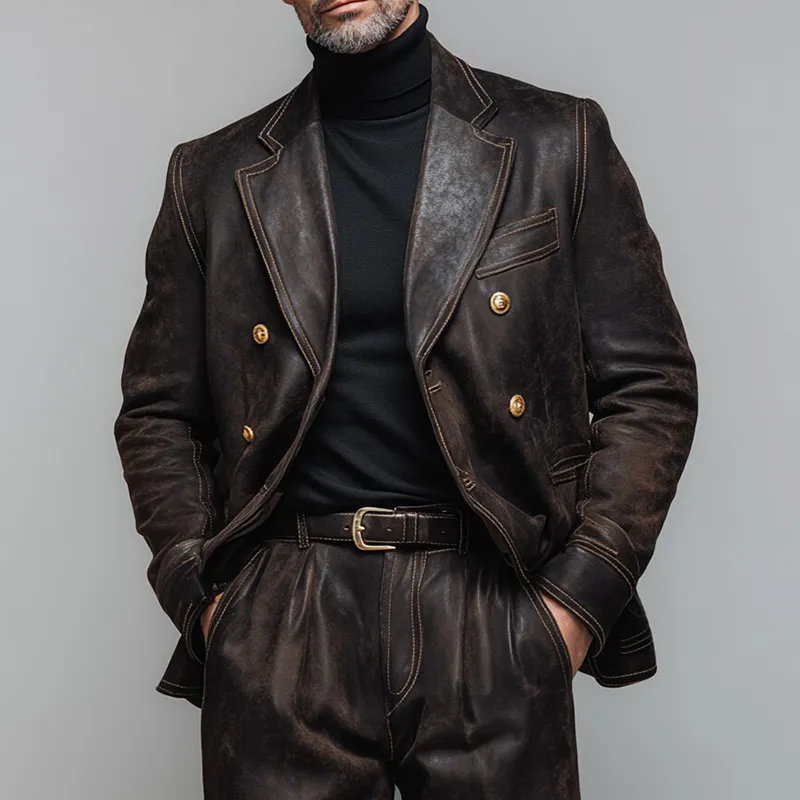 Men's Vintage Distressed PU Lapel Blazer MTA1953I3X sold by Manly product image thumbnail 2