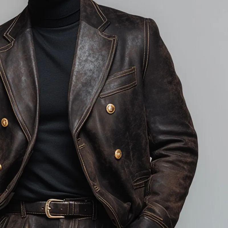 Men's Vintage Distressed PU Lapel Blazer MTA1953I3X sold by Manly product image thumbnail 3