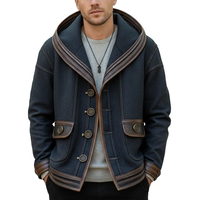 Men's Winter Fashion PU Trim Twill Cotton Hooded Jacket MTA1895I4P sold by Manly