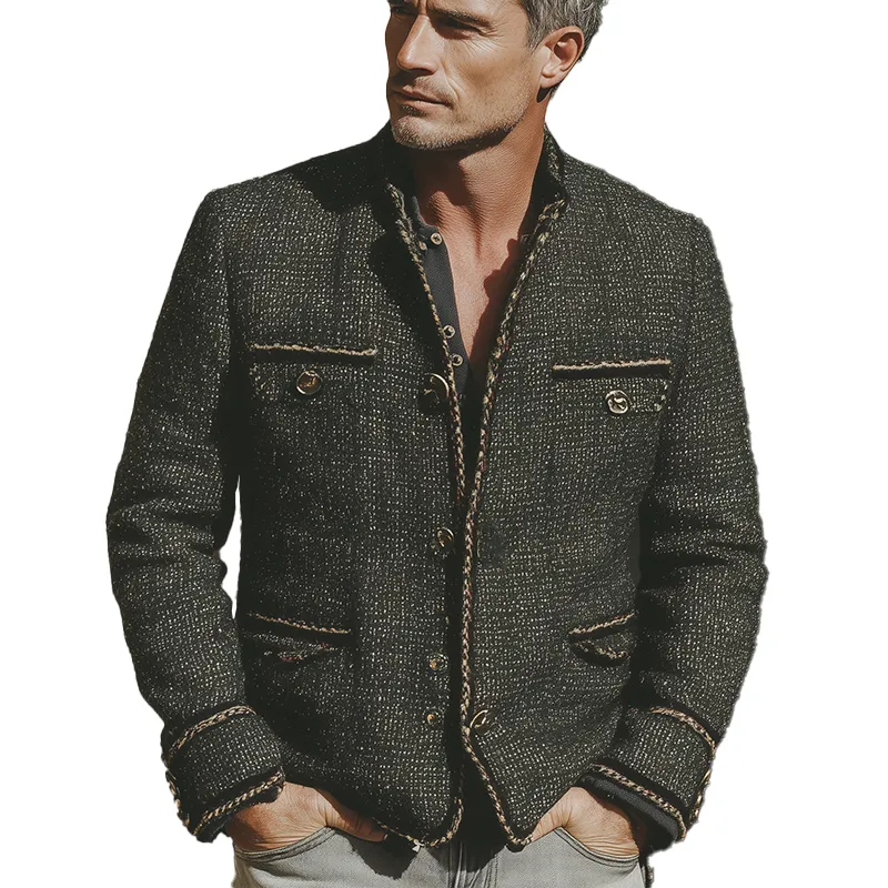 Men's Stylish Winter Jacket With Herringbone Pattern And Ribbed Collar MTA1803I3P sold by Manly