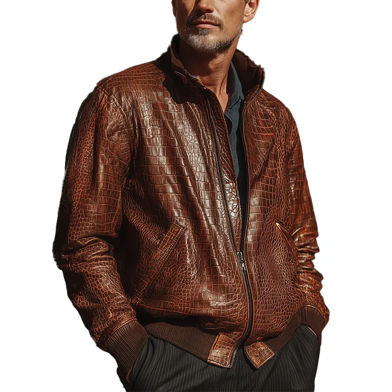 Men's Winter Vintage Faux Crocodile Leather-textured PU Leather Jacket MTA1881I1P sold by Manly