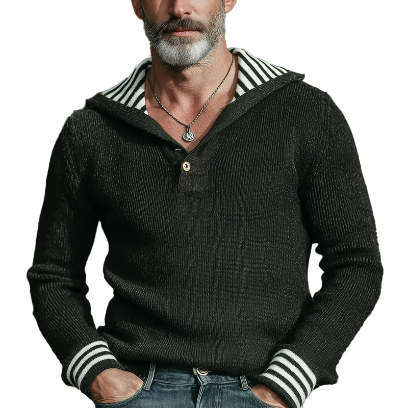 Men's Vintage-style Sailor-collar Striped Cotton Knit Sweater For Winter MTA1818I7P sold by Manly
