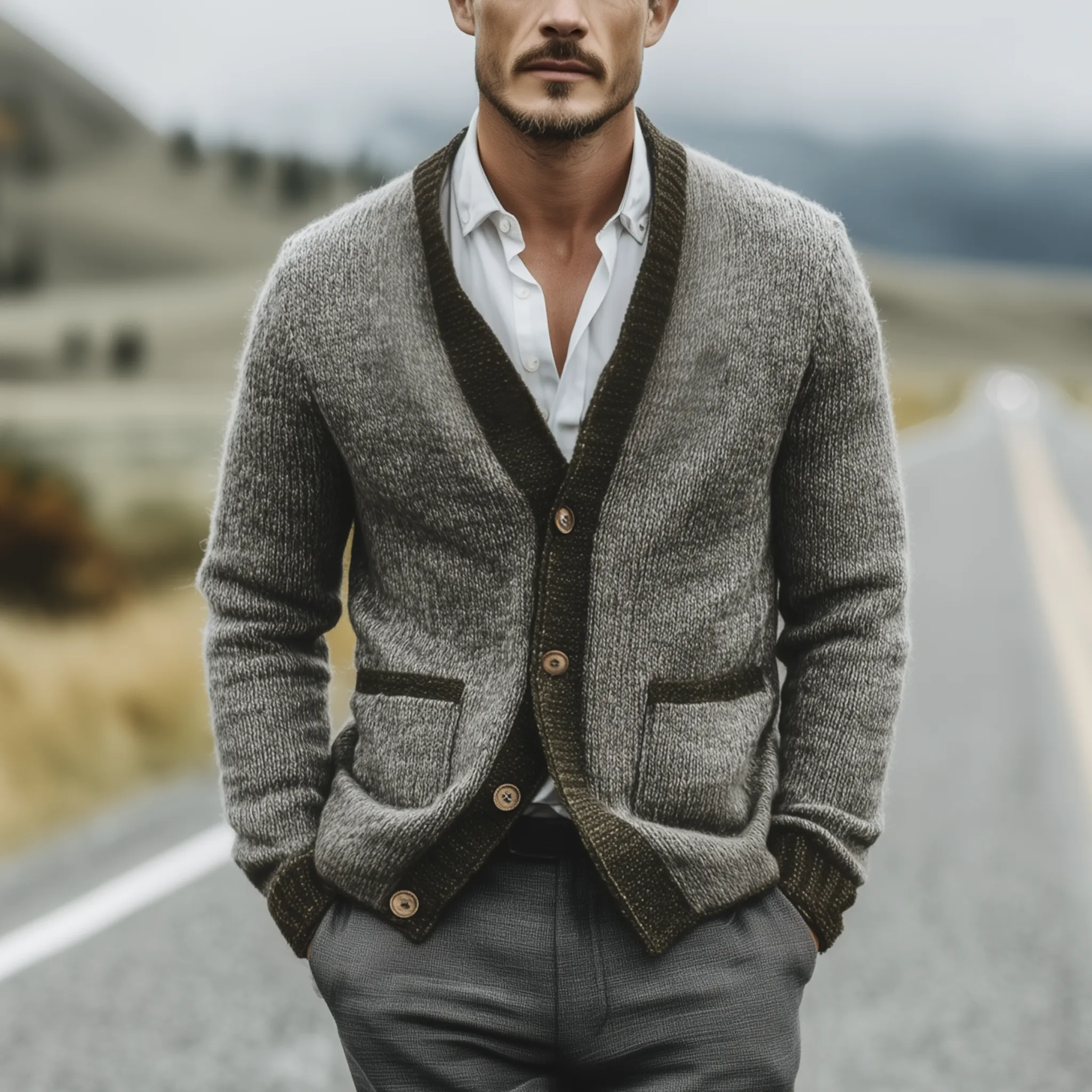 Men's Classic Casual Contrast Colorblocked Pocket Knit Cardigan MTA1867I9K sold by Manly product image thumbnail 2