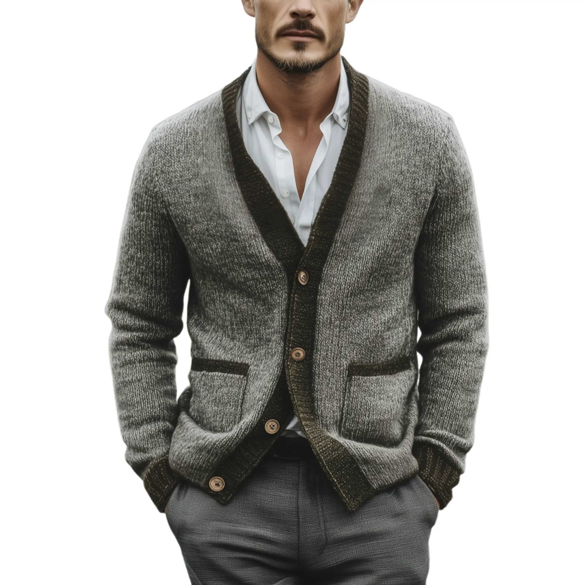 Men's Classic Casual Contrast Colorblocked Pocket Knit Cardigan MTA1867I9K sold by Manly