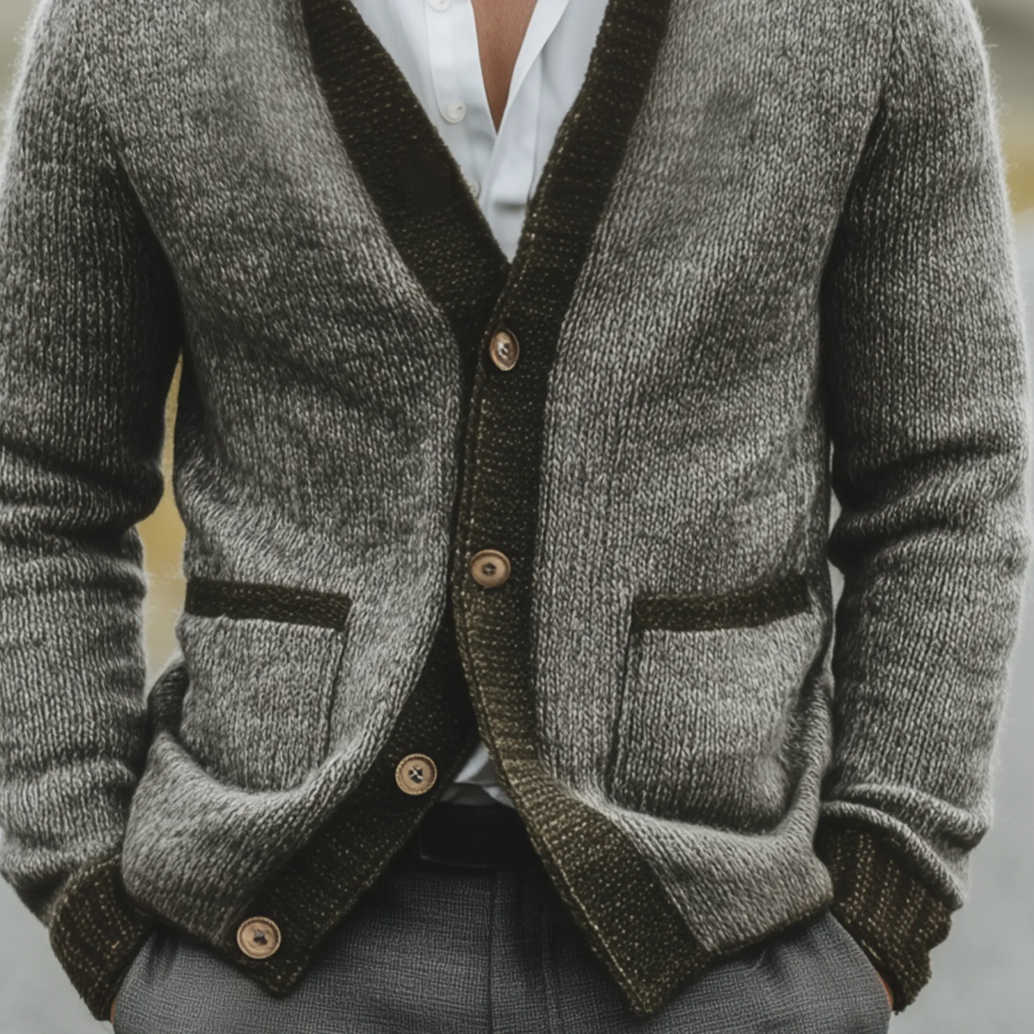 Men's Classic Casual Contrast Colorblocked Pocket Knit Cardigan MTA1867I9K sold by Manly product image thumbnail 5