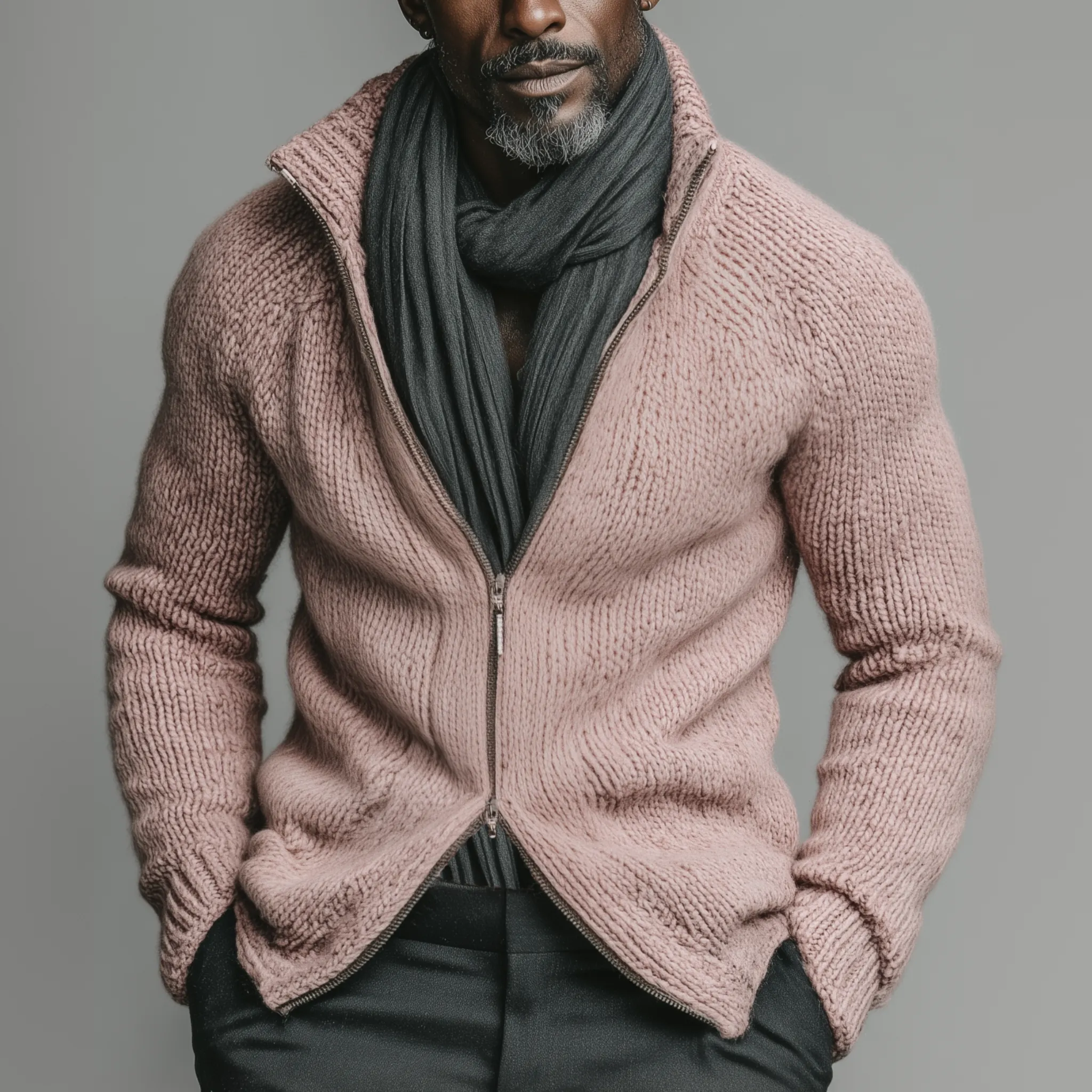 Men's Classic Casual Stand-up Collar Pink Zipper Slim Fit Knitted Cardigan MTA1880I6K sold by Manly product image thumbnail 2