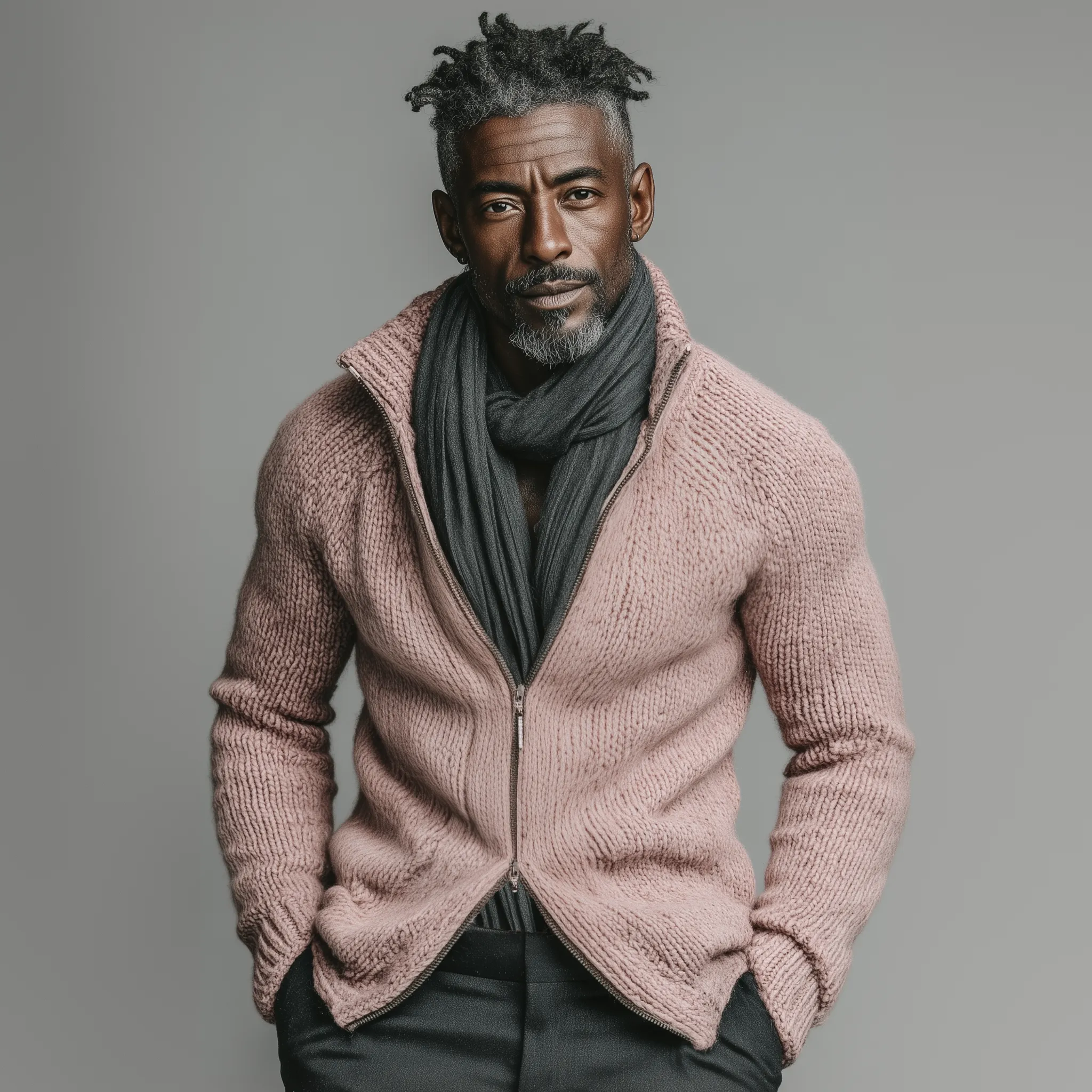 Men's Classic Casual Stand-up Collar Pink Zipper Slim Fit Knitted Cardigan MTA1880I6K sold by Manly product image thumbnail 3