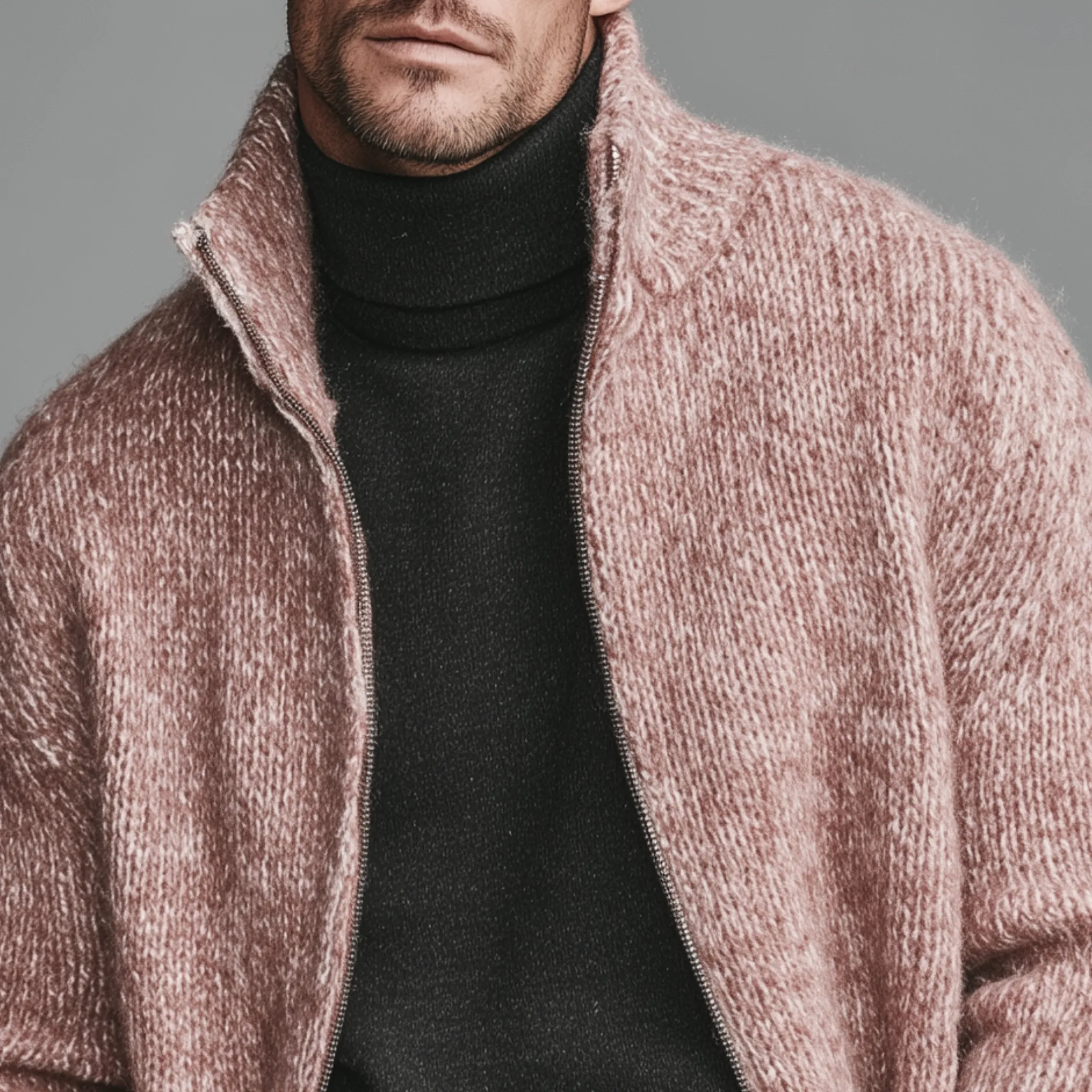 Men's Classic Casual Pink Stand Collar Zipper Knitted Cardigan MTA1808I6K sold by Manly product image thumbnail 4